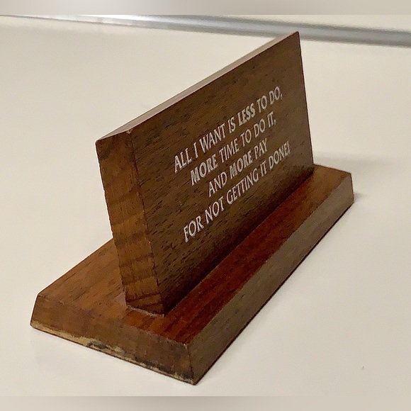 1970s Vintage Solid Walnut Wooden Work Office Desk Sign Plaque - Picture 10 of 16